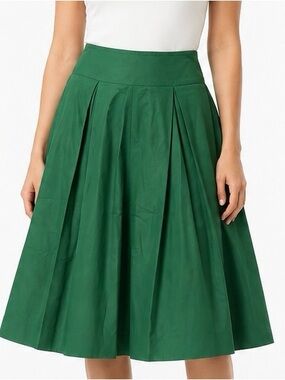 Banana Republic Size 4 Green Cotton Silk Pleated A-Line Skirt Pockets